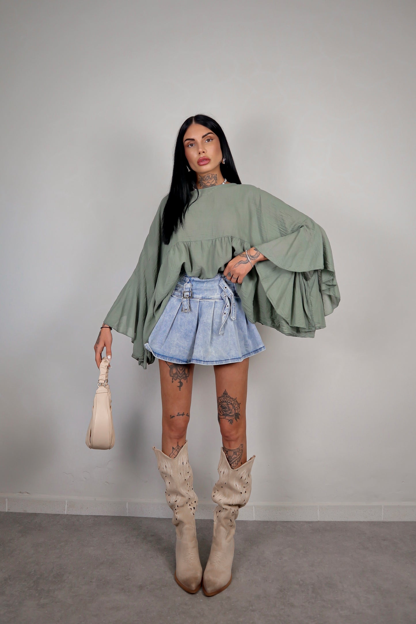 Blusa cotone Zahira - Verde Salvia
