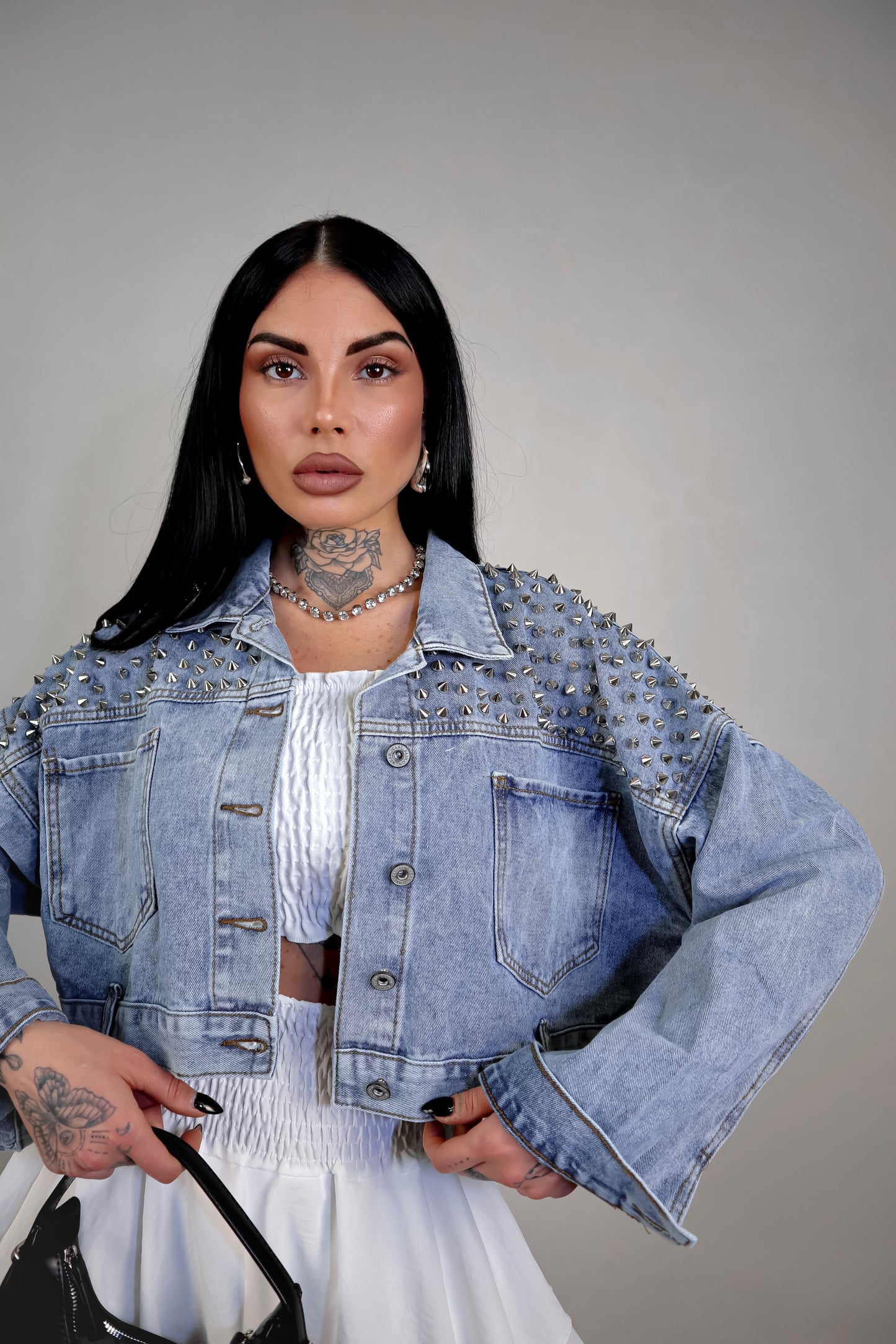 Giacca denim borchie Amber