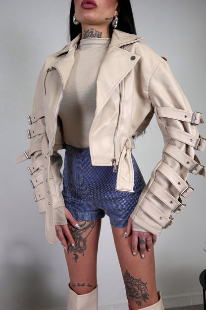 Giacca Ecopelle Fibbie - Beige