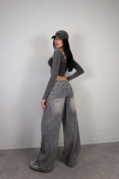Jeans wide leg Brillo - Nero