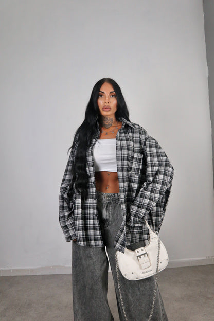 Camicia Tartan Oversize - Nero