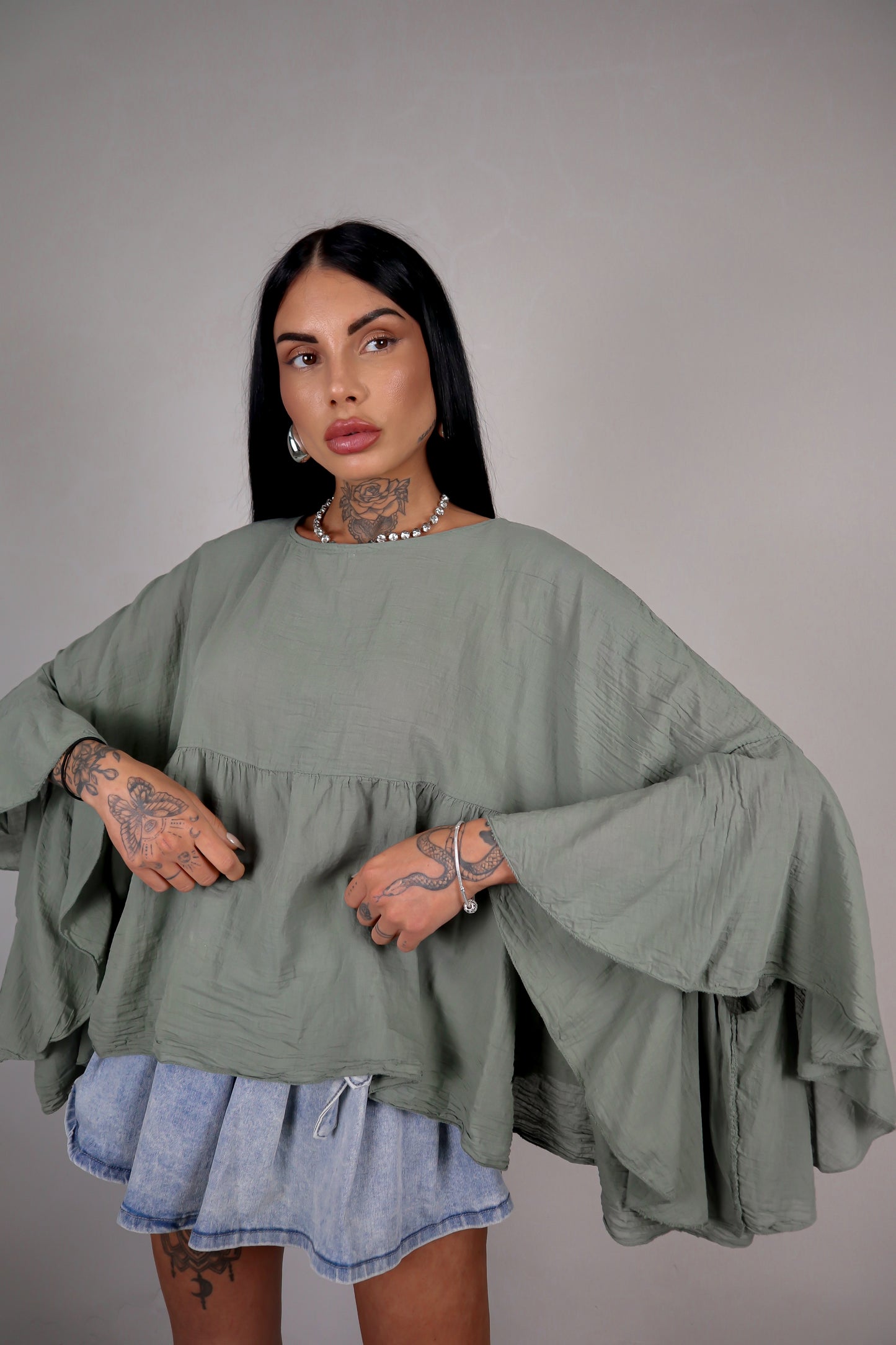 Blusa cotone Zahira - Verde Salvia