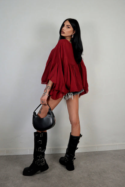 Blusa cotone Zahira - Bordeaux