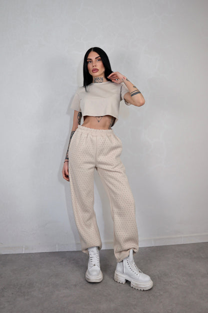 Pantalone Tuta Strass - Beige