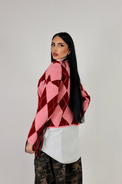 Maglione Rombi - Rosa/Bordeaux