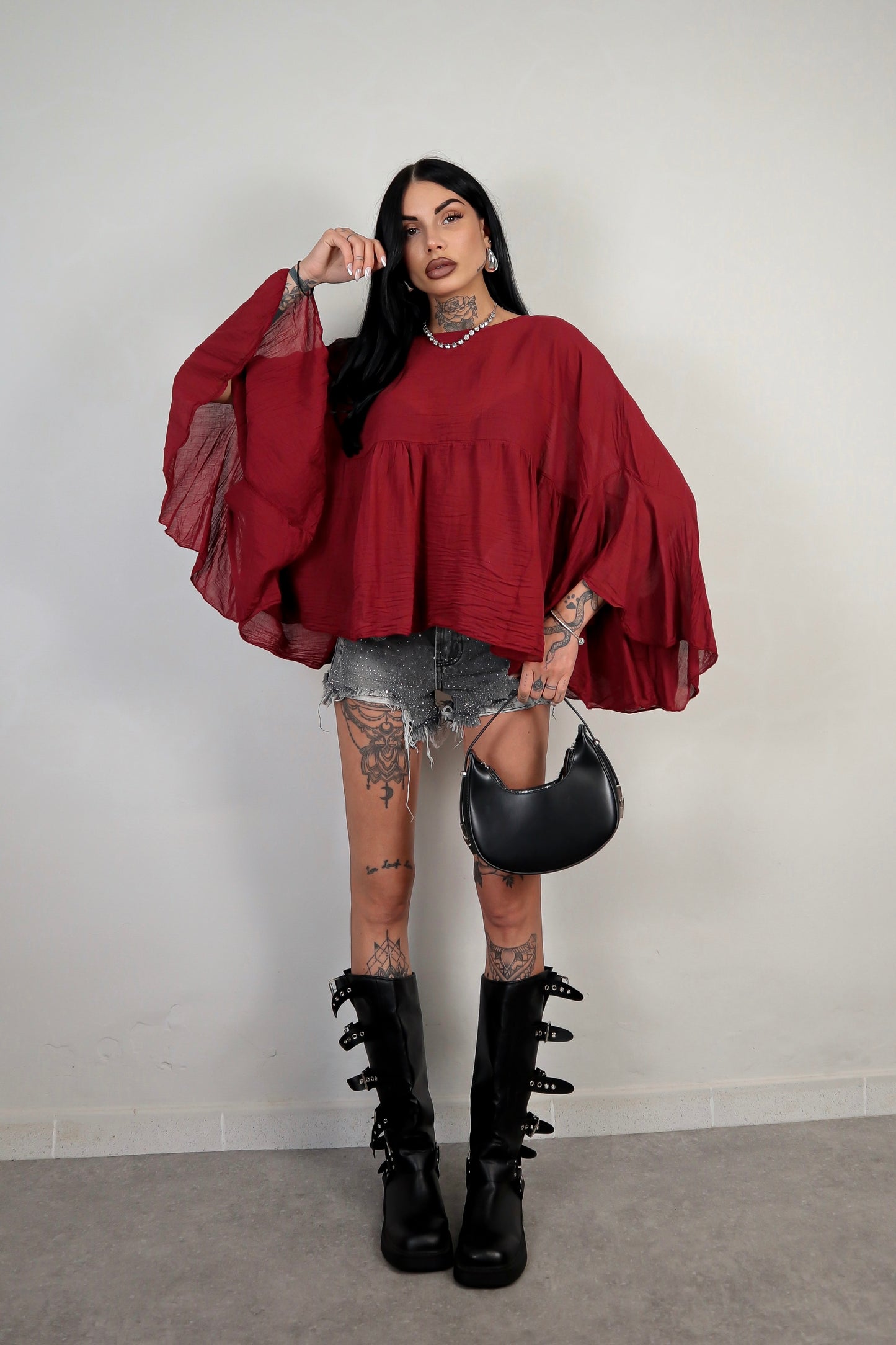Blusa cotone Zahira - Bordeaux