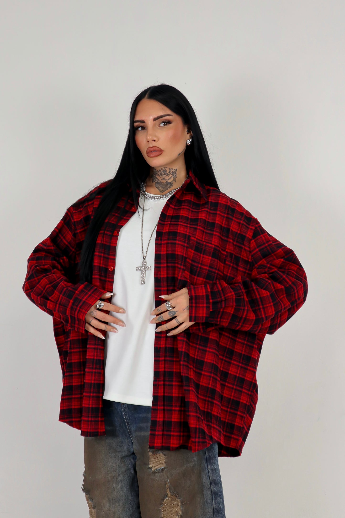 Camicia Tartan Oversize - Rosso