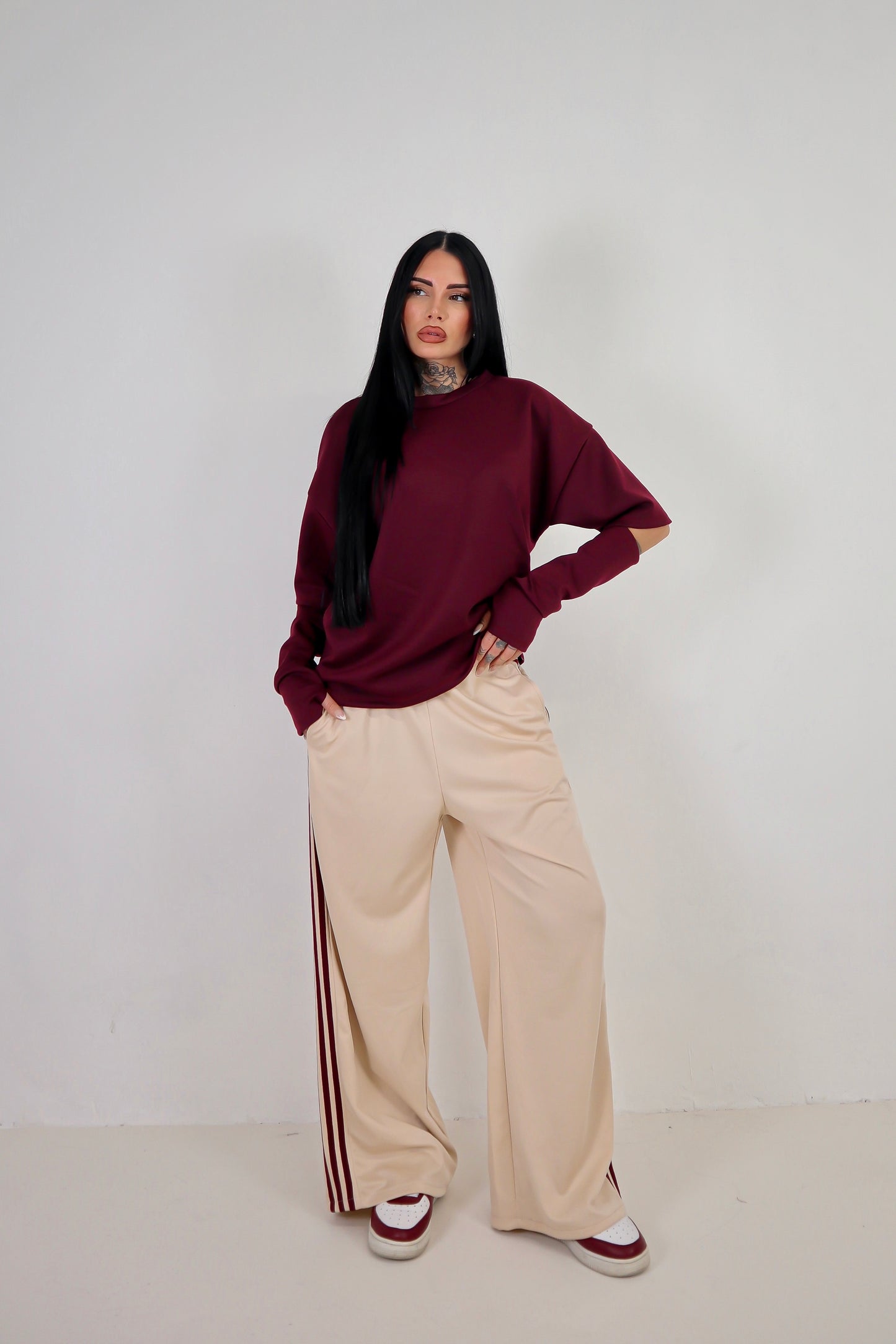 Pantalone Adi - Beige/Bordeaux