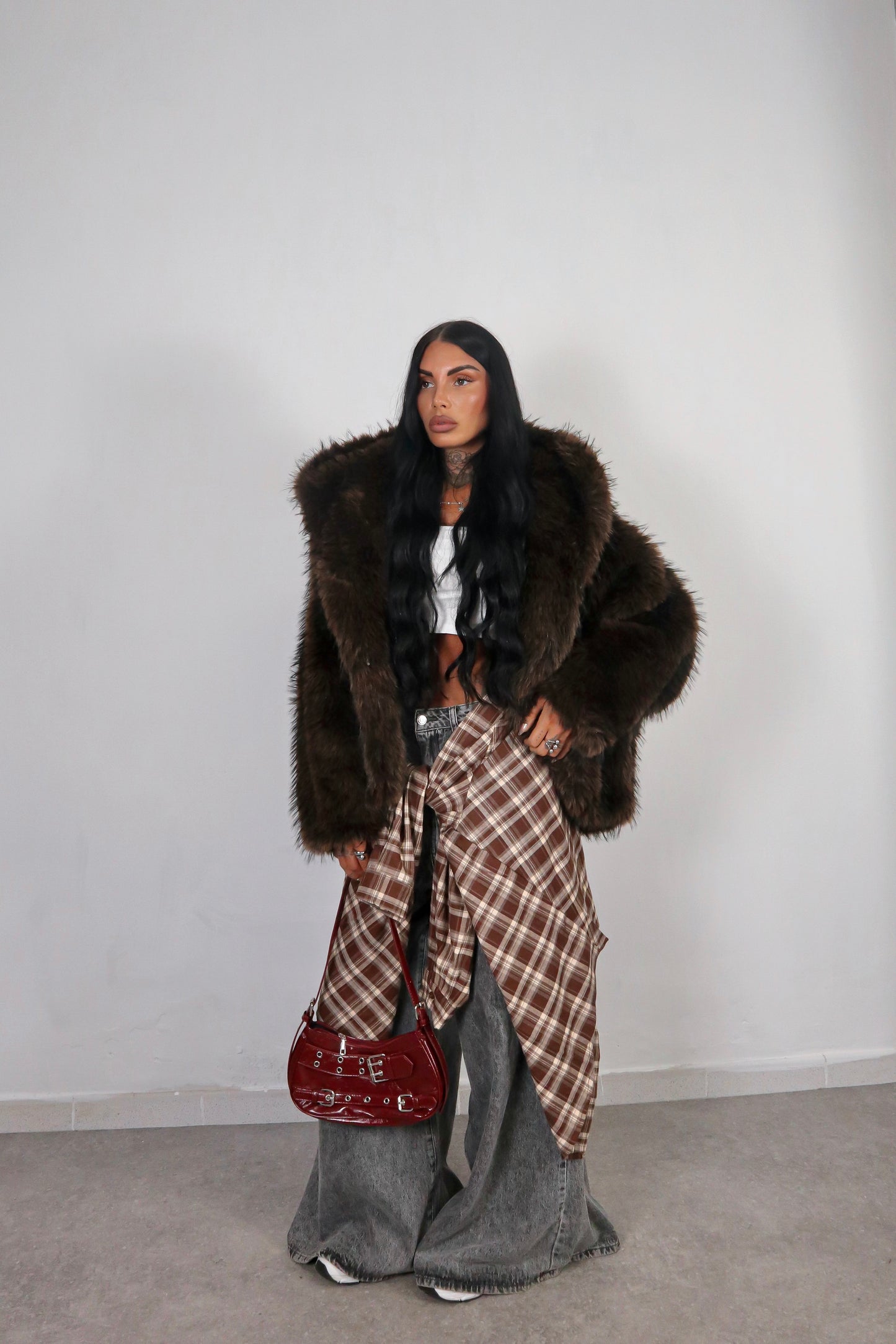 Camicia Tartan Oversize - Marrone