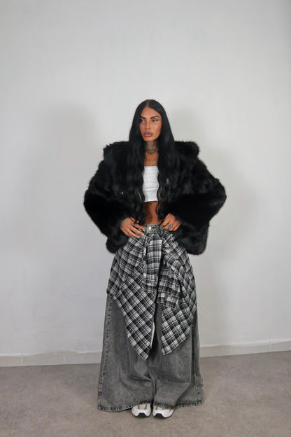 Camicia Tartan Oversize - Nero