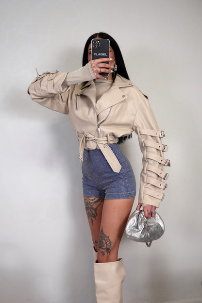 Giacca Ecopelle Fibbie - Beige