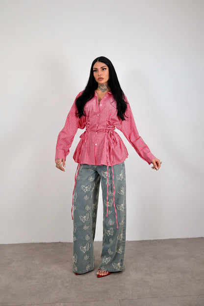 Camicia Stringhe Quadretti - Rosso