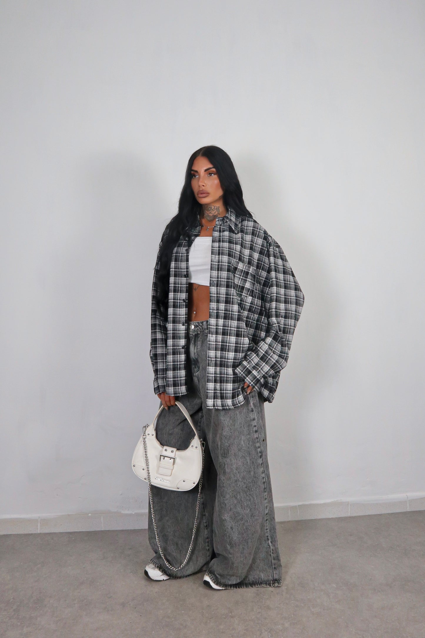 Camicia Tartan Oversize - Nero