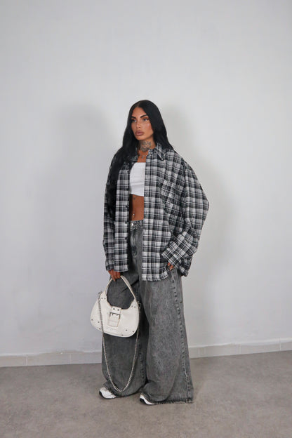 Camicia Tartan Oversize - Nero