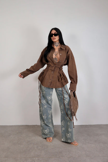 Giacca denim Stringhe - Marrone