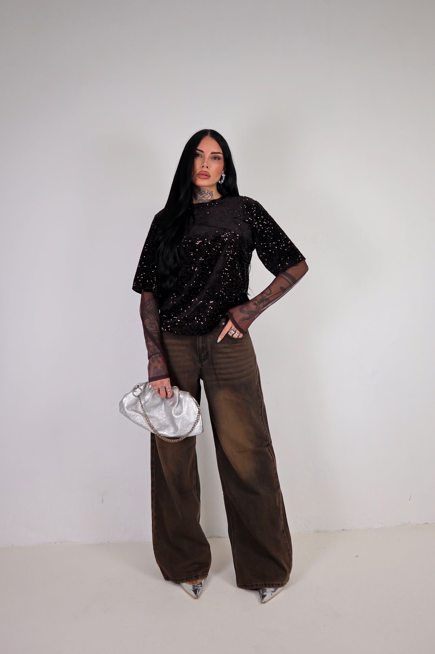 Maglia Paillettes Virginia - Marrone