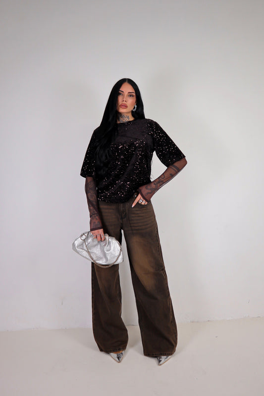 Maglia Paillettes Virginia - Marrone