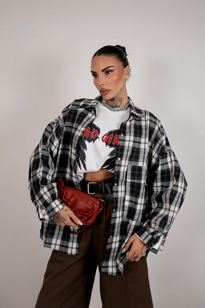 Camicia Over Quadretti - Nero