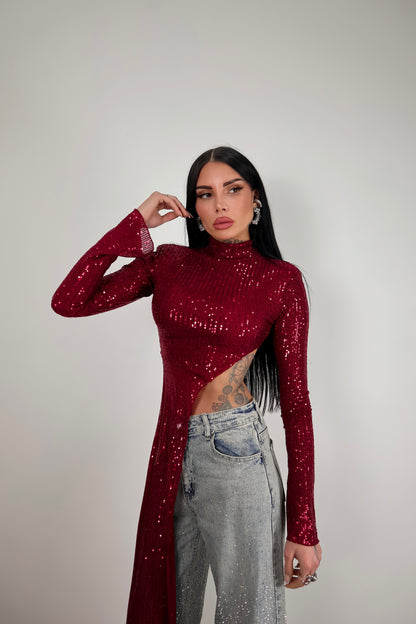 Maglia Paillettes Wow - Bordeaux
