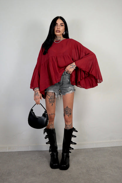 Blusa cotone Zahira - Bordeaux