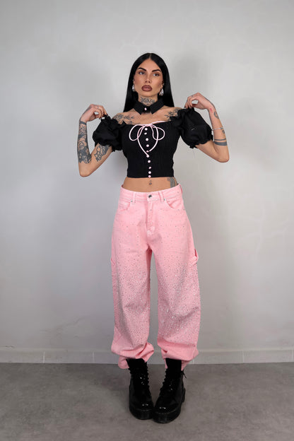 Crop Top Bambolina - Nero