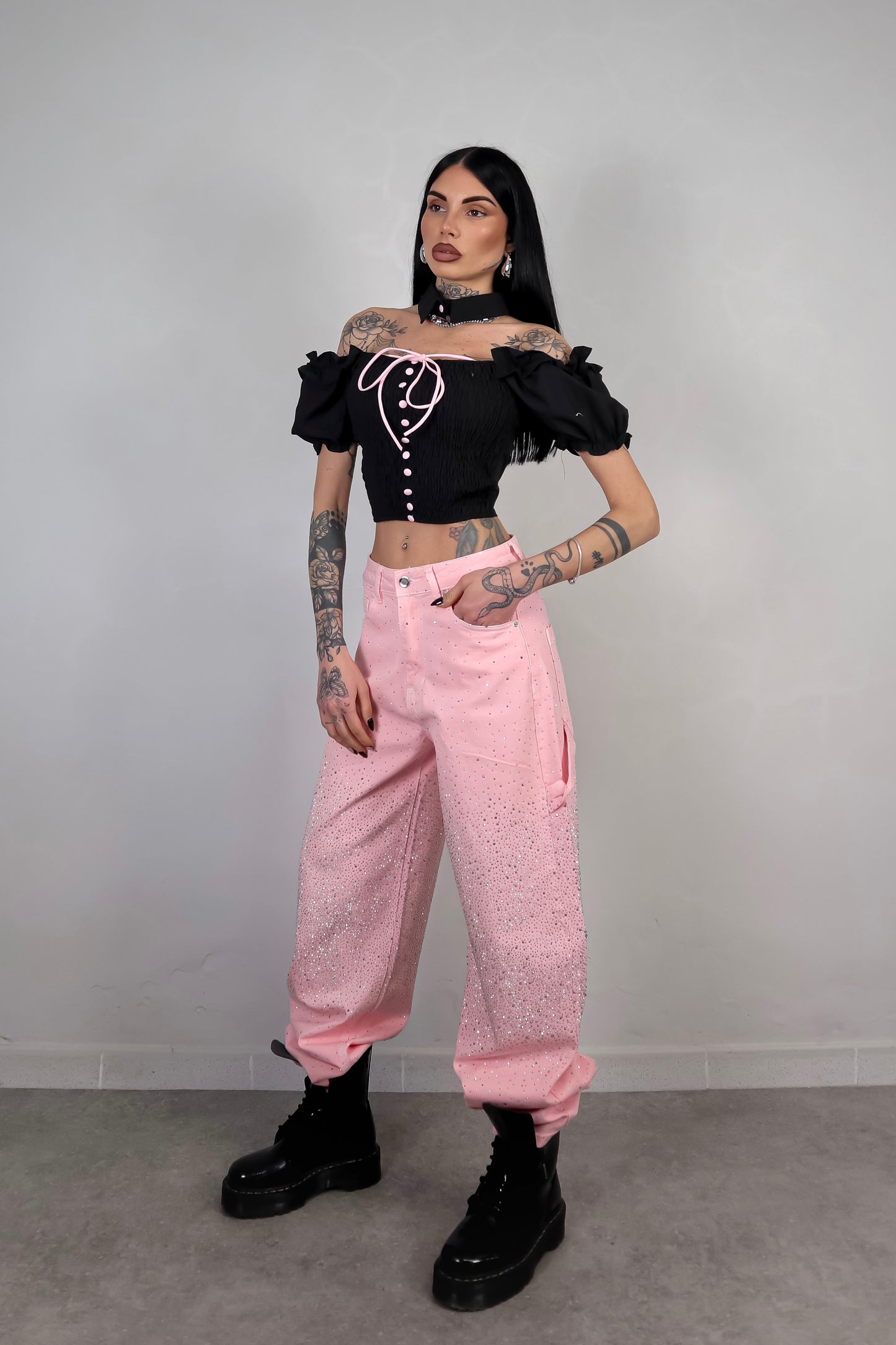 Crop Top Bambolina - Nero