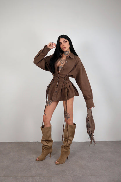 Giacca denim Stringhe - Marrone