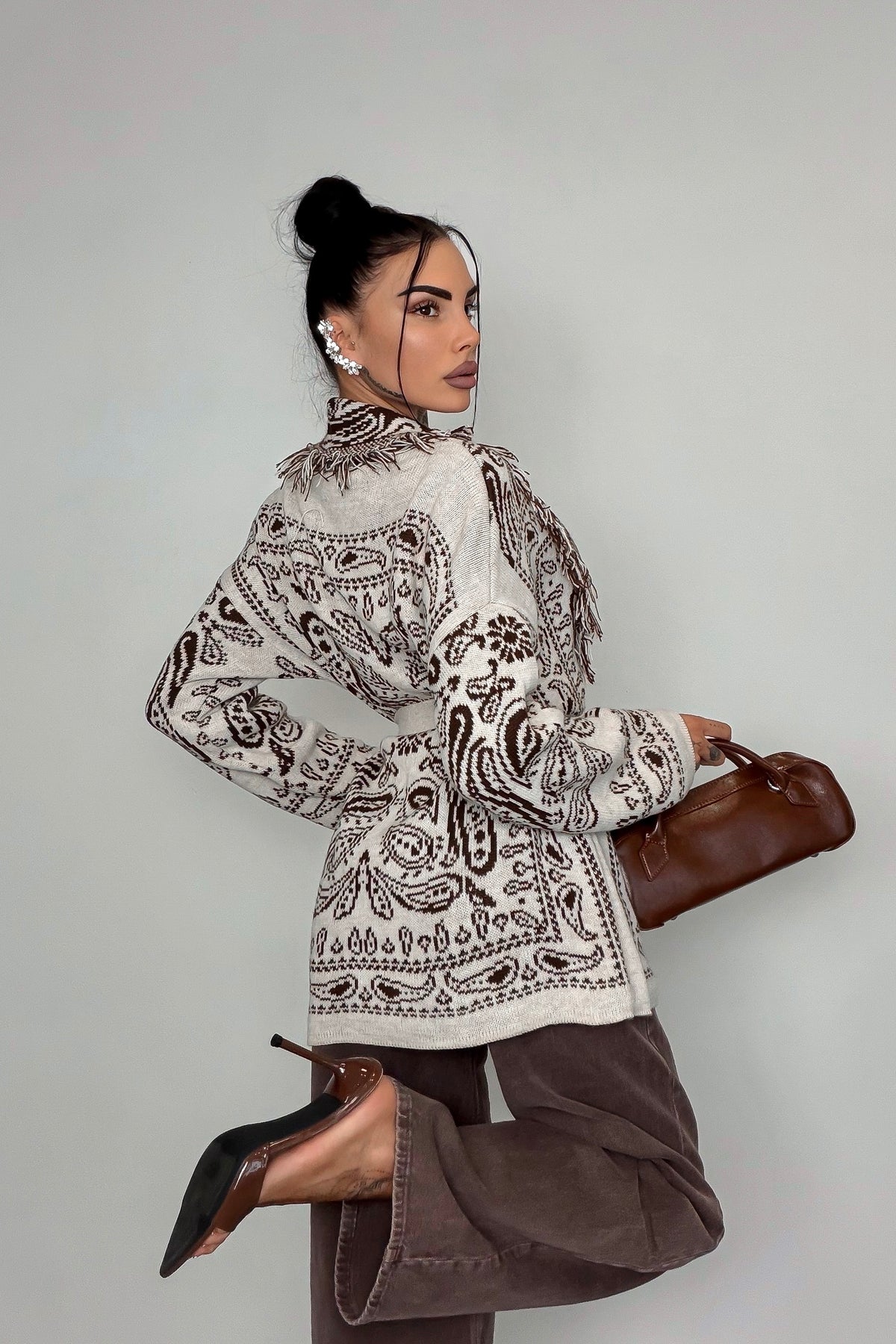 Cardigan Perù - Marrone/Bianco