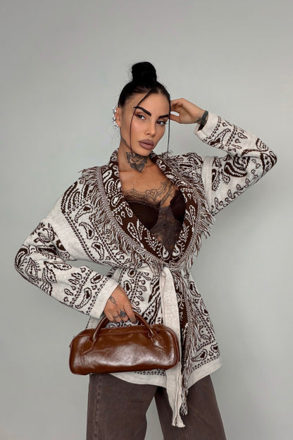 Cardigan Perù - Marrone/Bianco