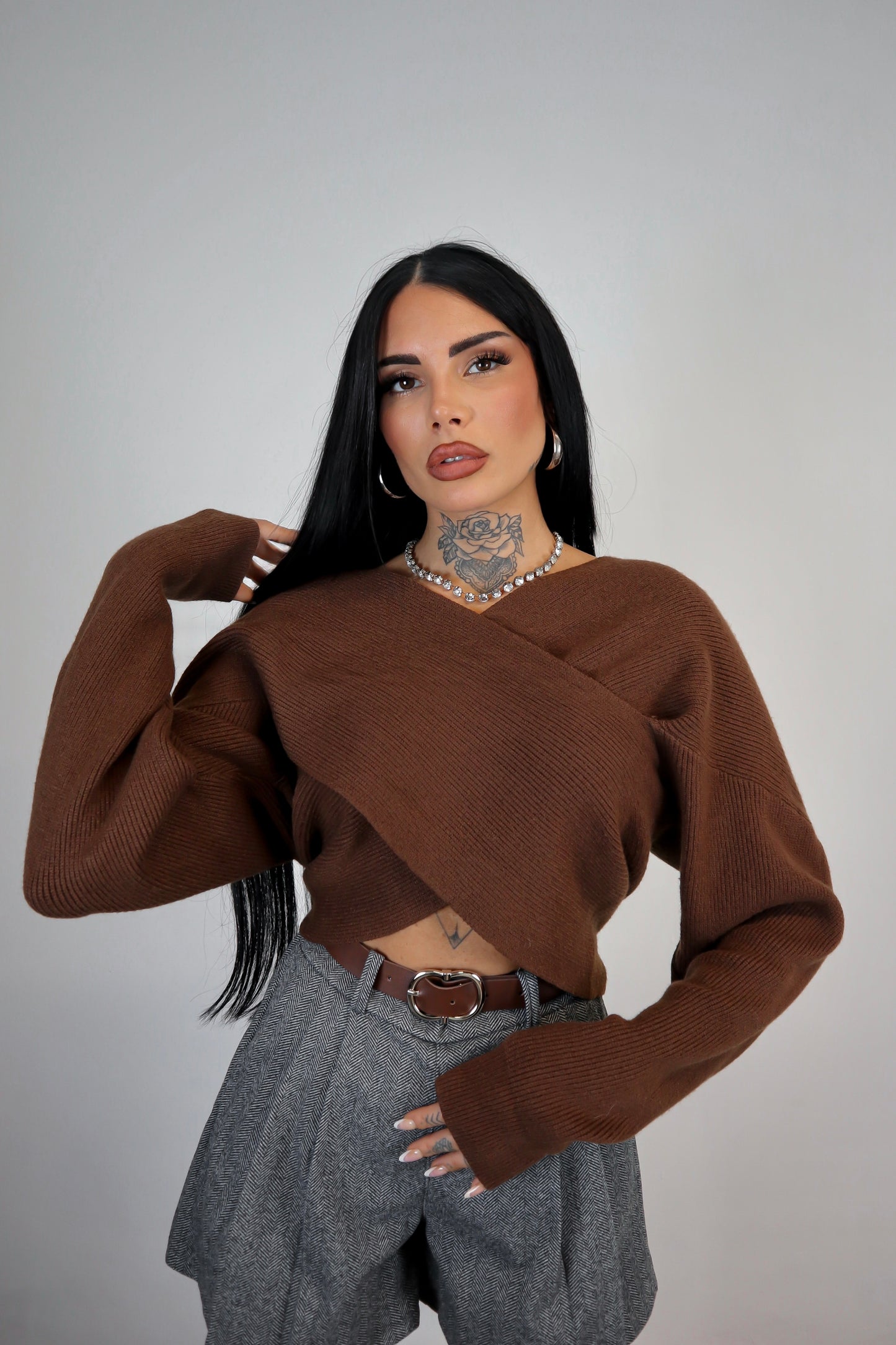 Maglione Incrocio - Marrone