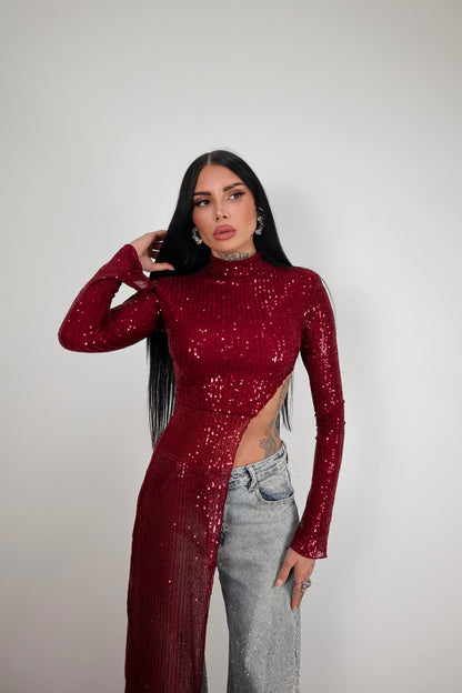 Maglia Paillettes Wow - Bordeaux