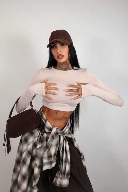 Maglia crop guantino - Beige