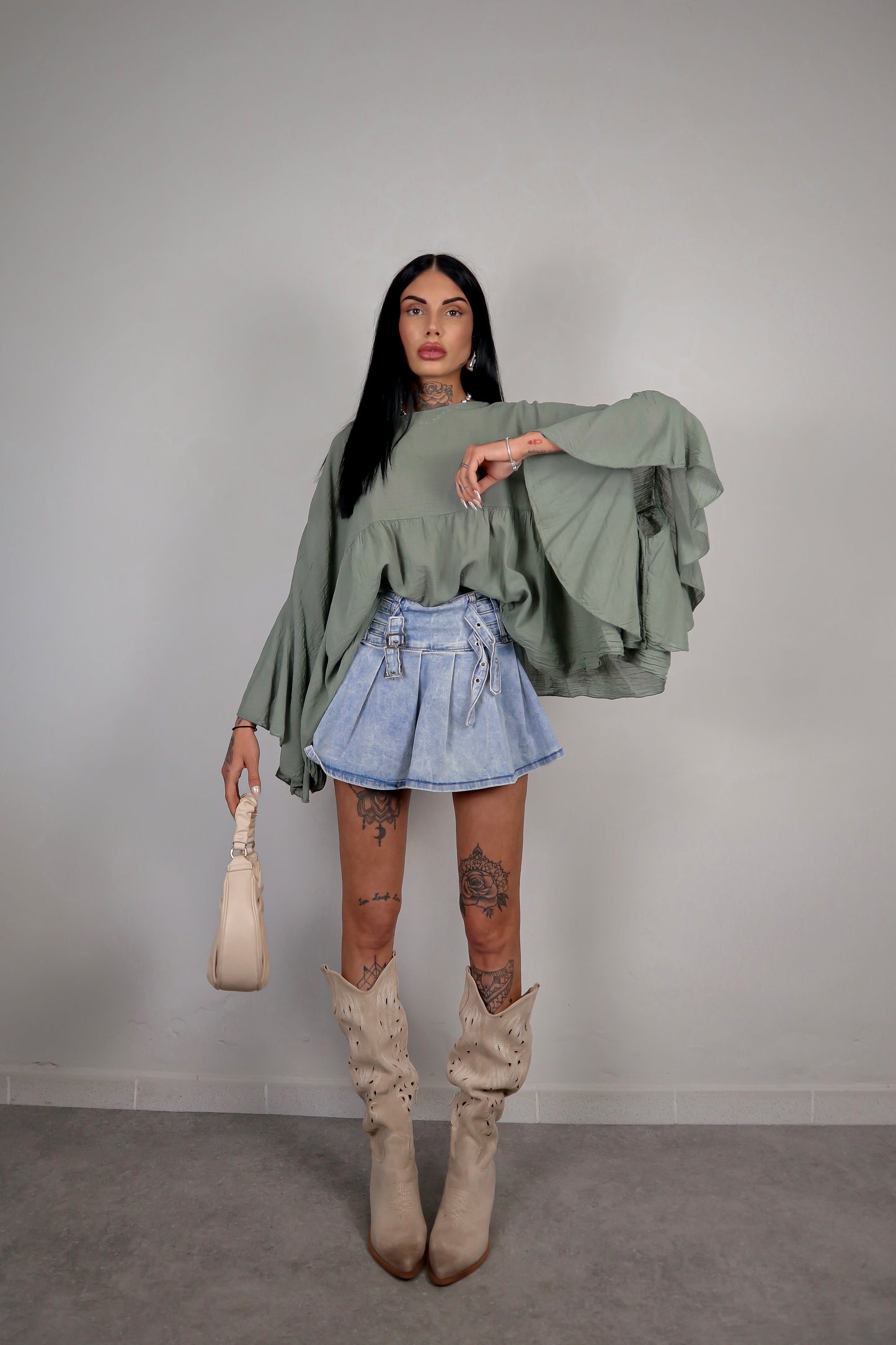Blusa cotone Zahira - Verde Salvia