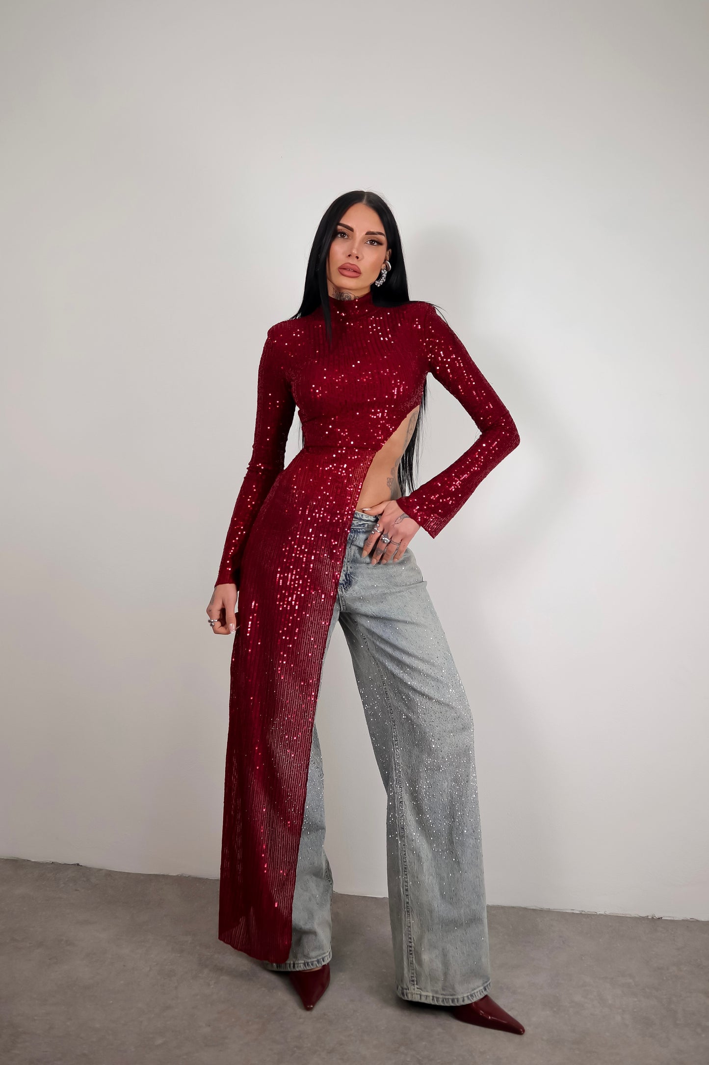 Maglia Paillettes Wow - Bordeaux
