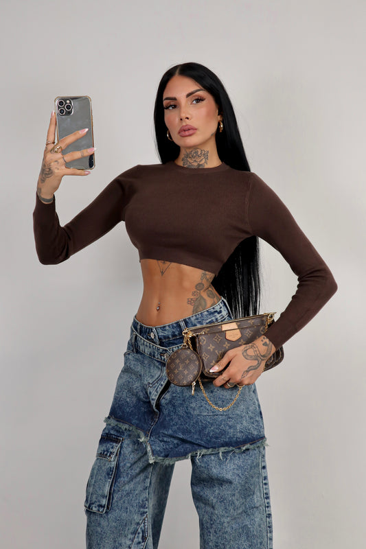 Maglioncino Basic Crop - Marrone