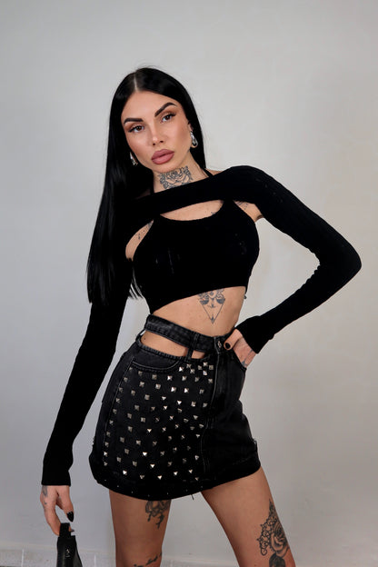 Maglia Crop Duo - Nero