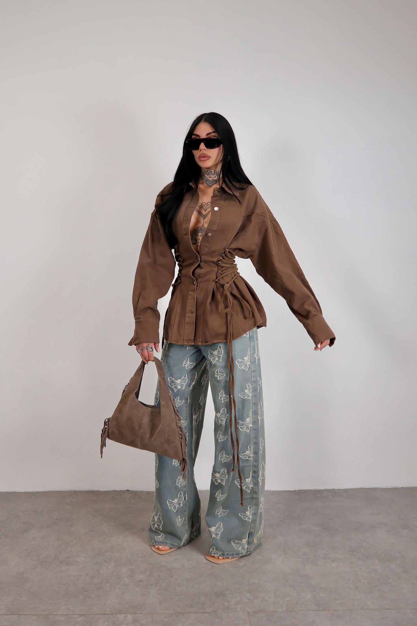 Giacca denim Stringhe - Marrone