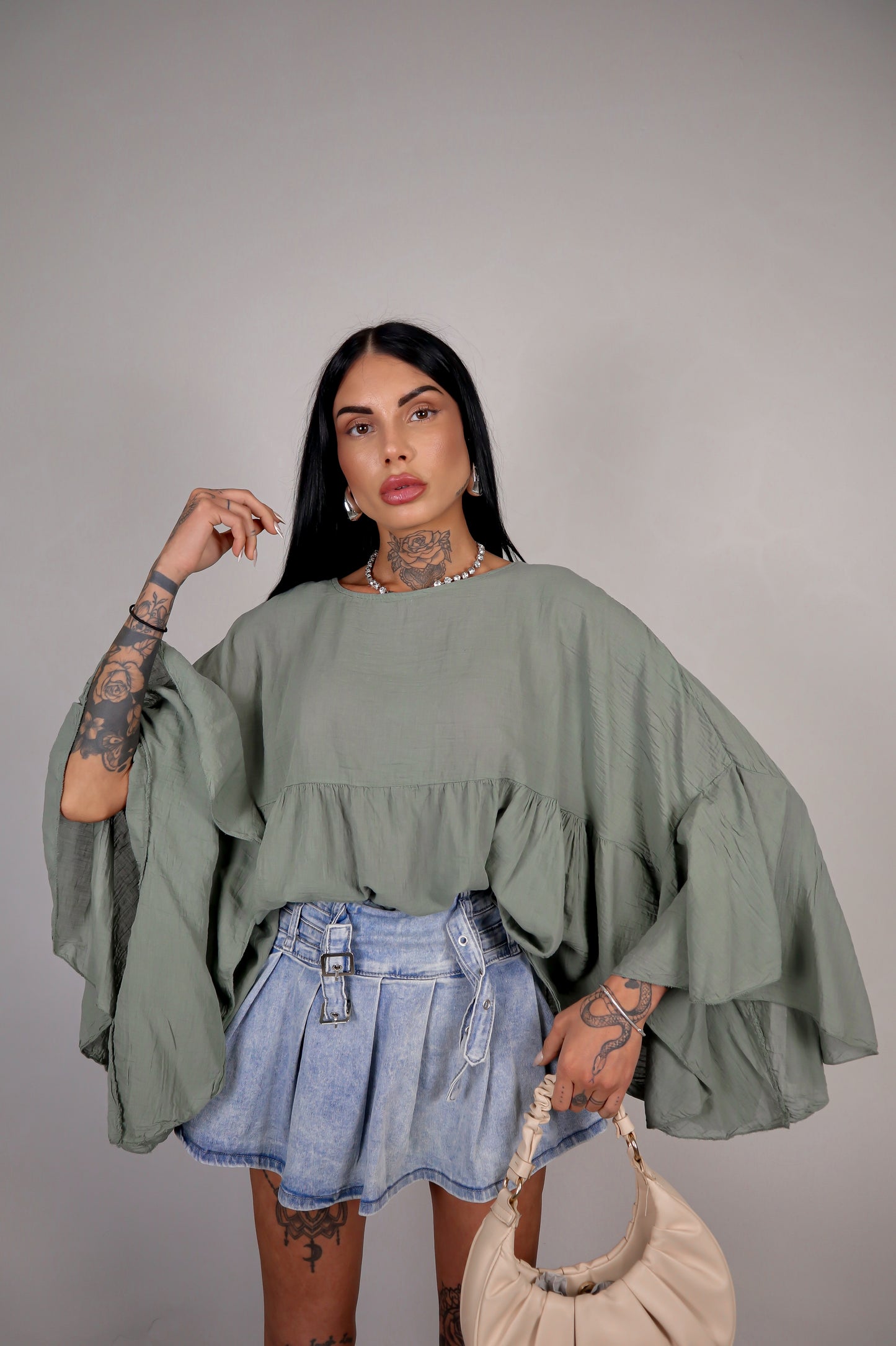 Blusa cotone Zahira - Verde Salvia