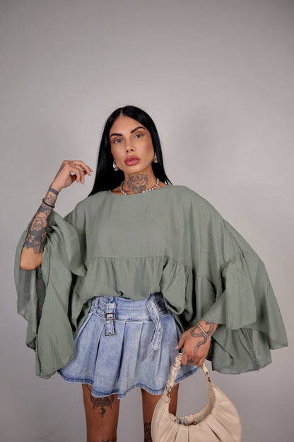 Blusa cotone Zahira - Verde Salvia