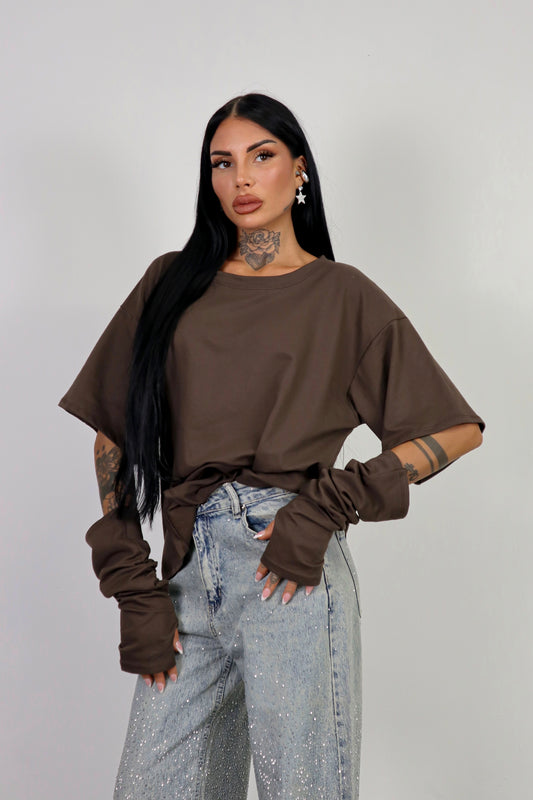 T-Shirt Manicotti - Marrone