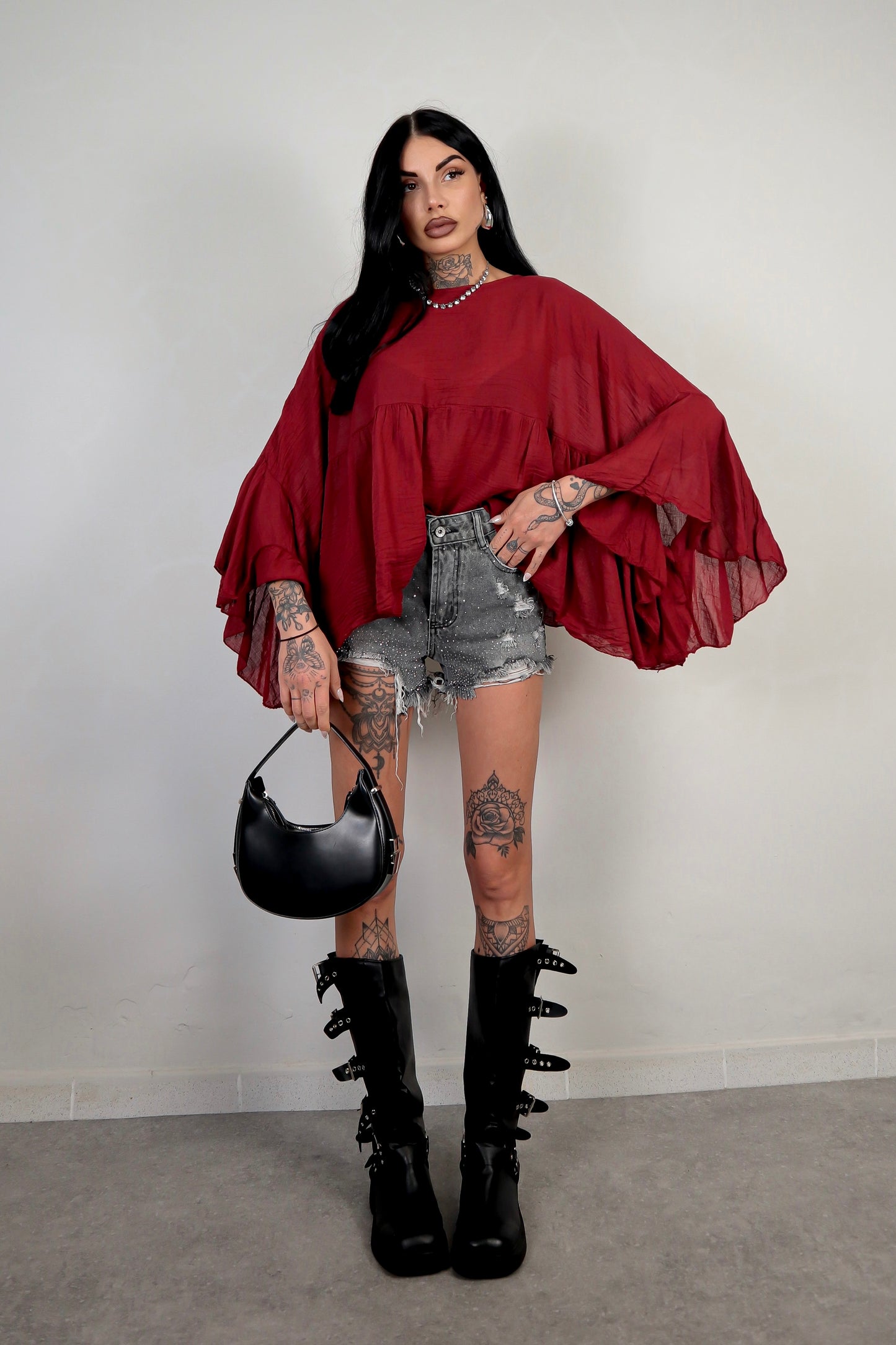 Blusa cotone Zahira - Bordeaux