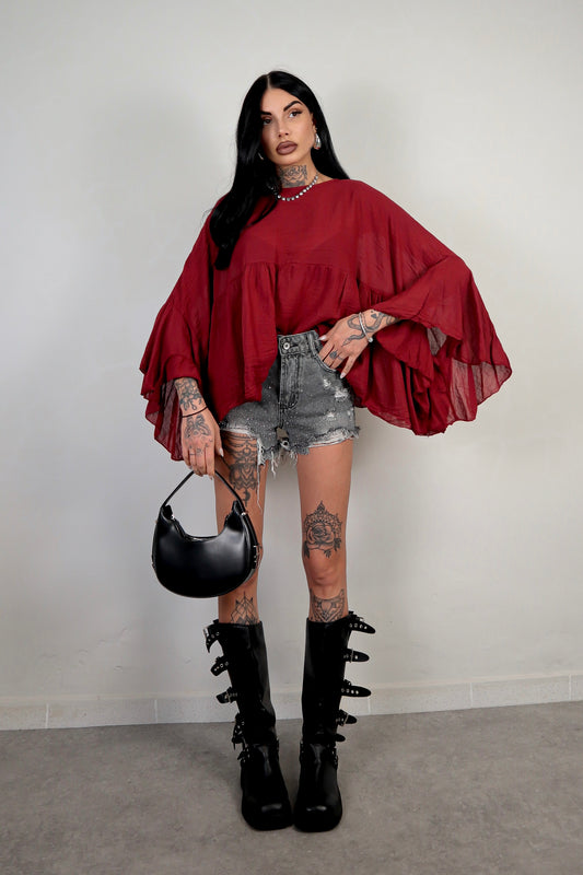 Blusa cotone Zahira - Bordeaux