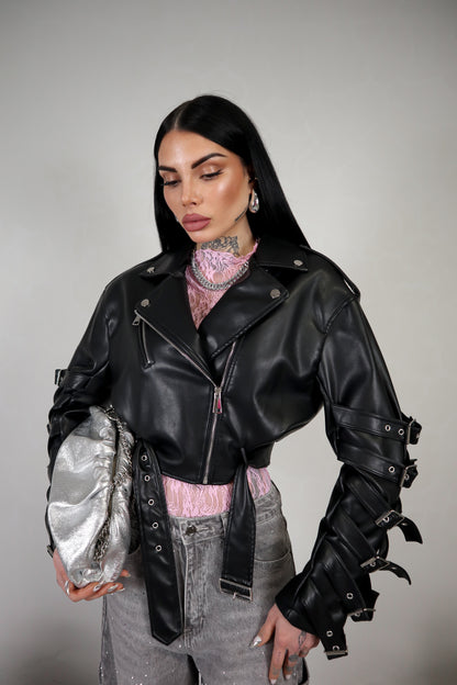 Giacca Ecopelle Fibbie - Nero