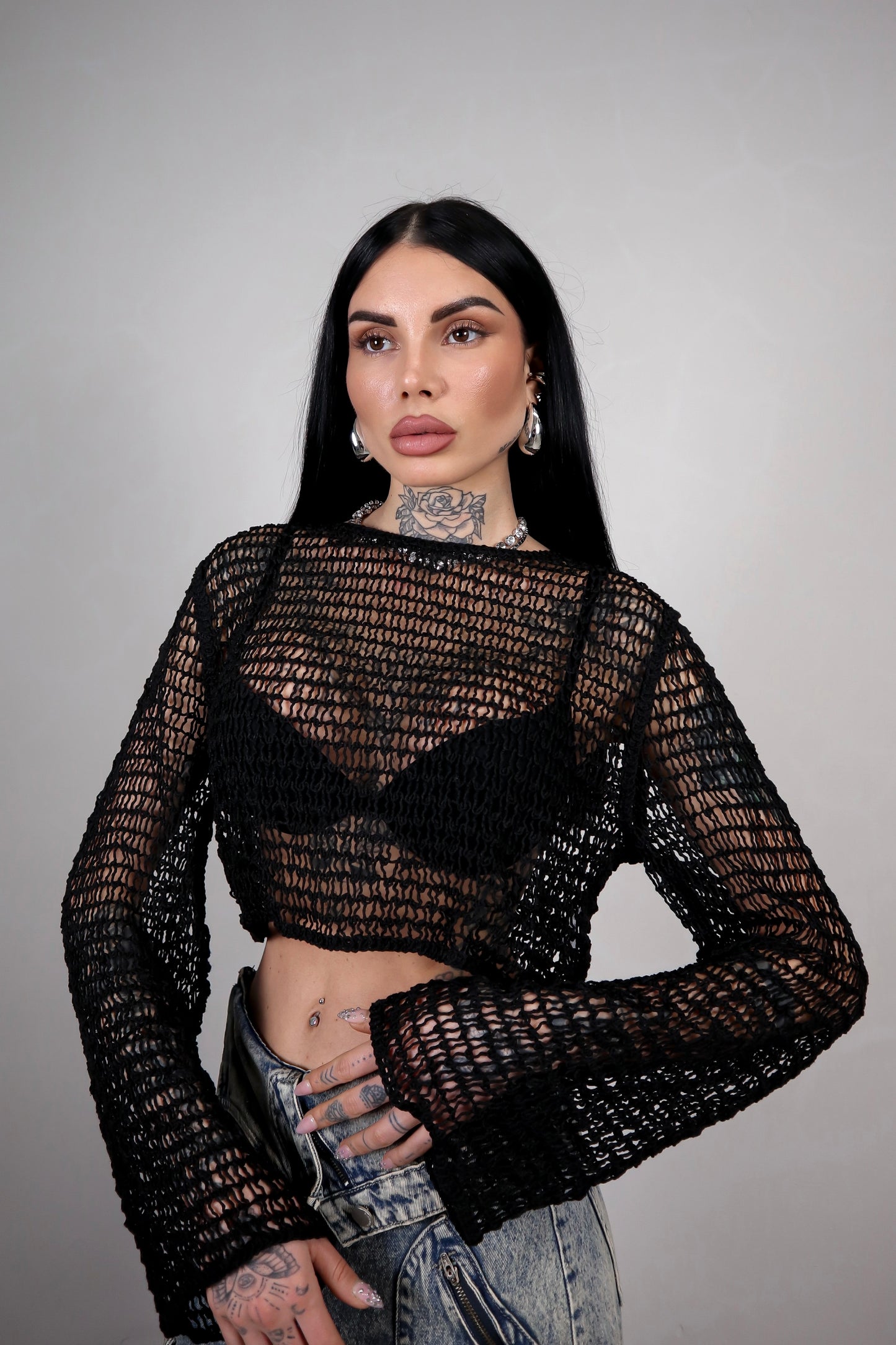 Maglia Crochet Wild - Nero