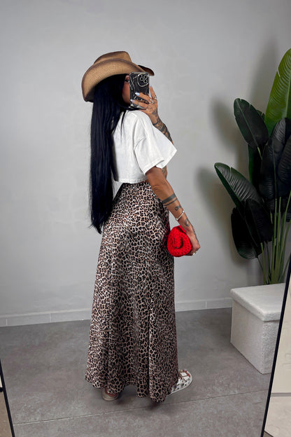 Gonna Lunga Satin Leopardata
