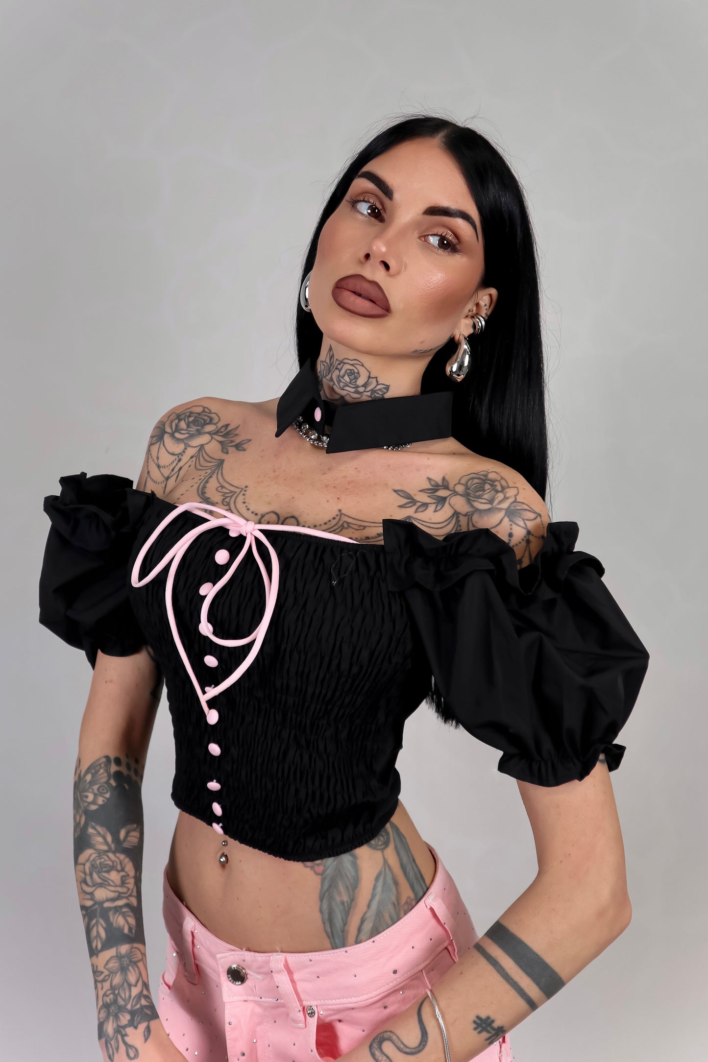 Crop Top Bambolina - Nero