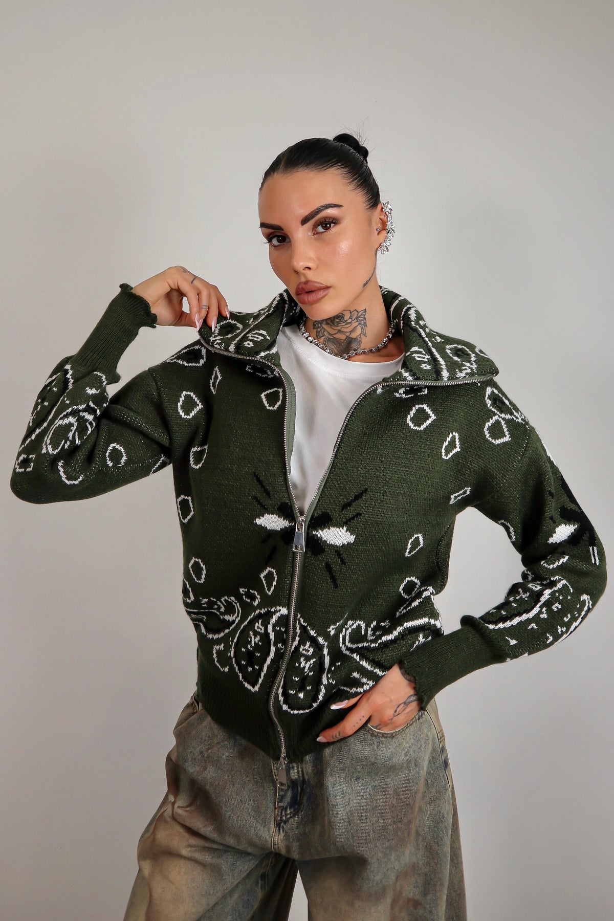 Cardigan Bandana - Verde militare