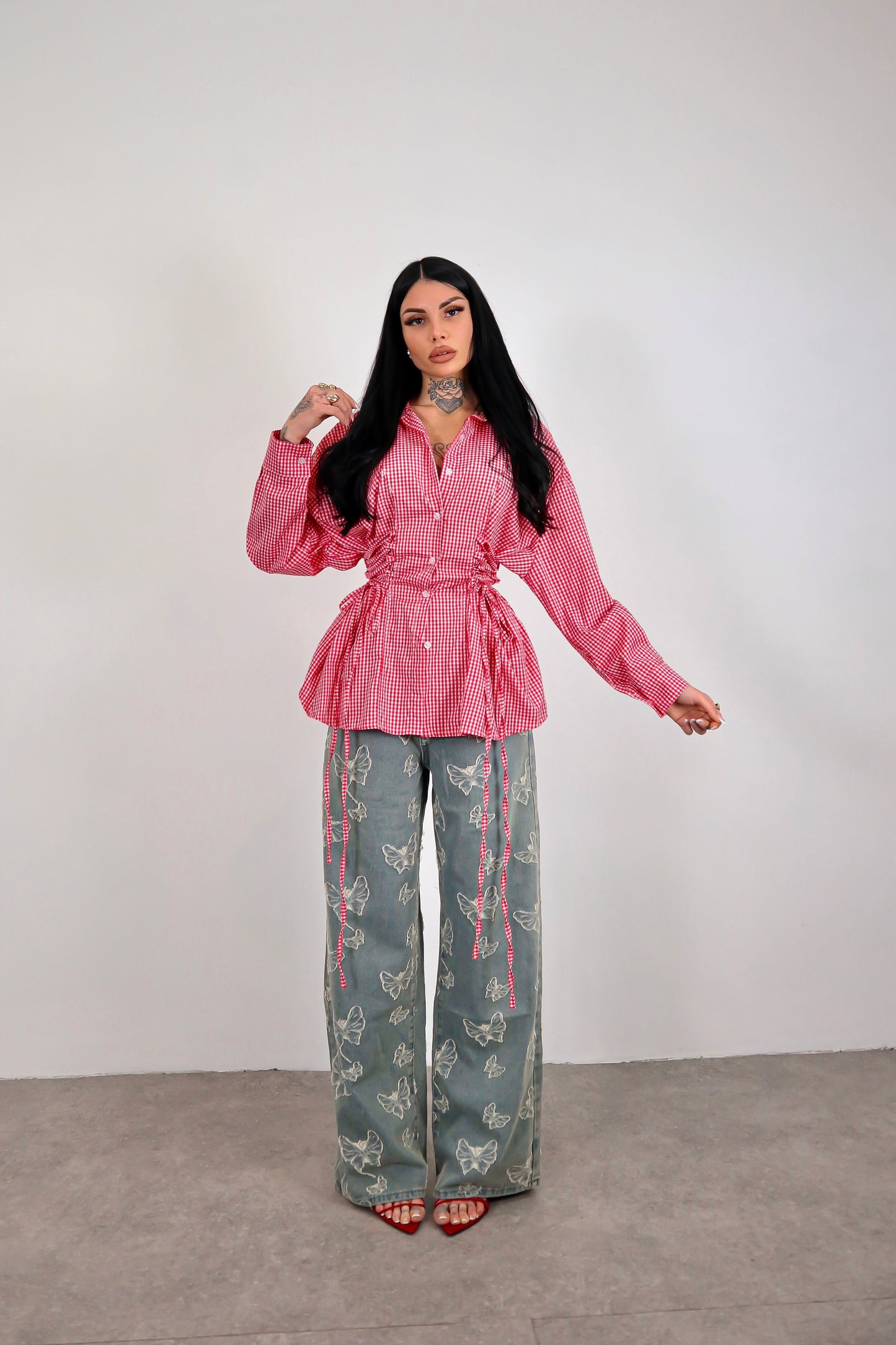 Camicia Stringhe Quadretti - Rosso