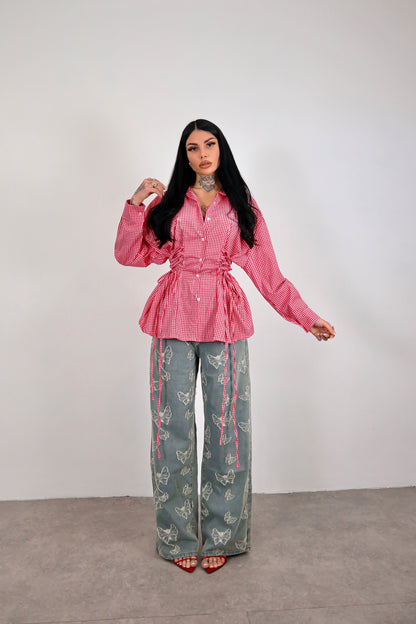 Camicia Stringhe Quadretti - Rosso