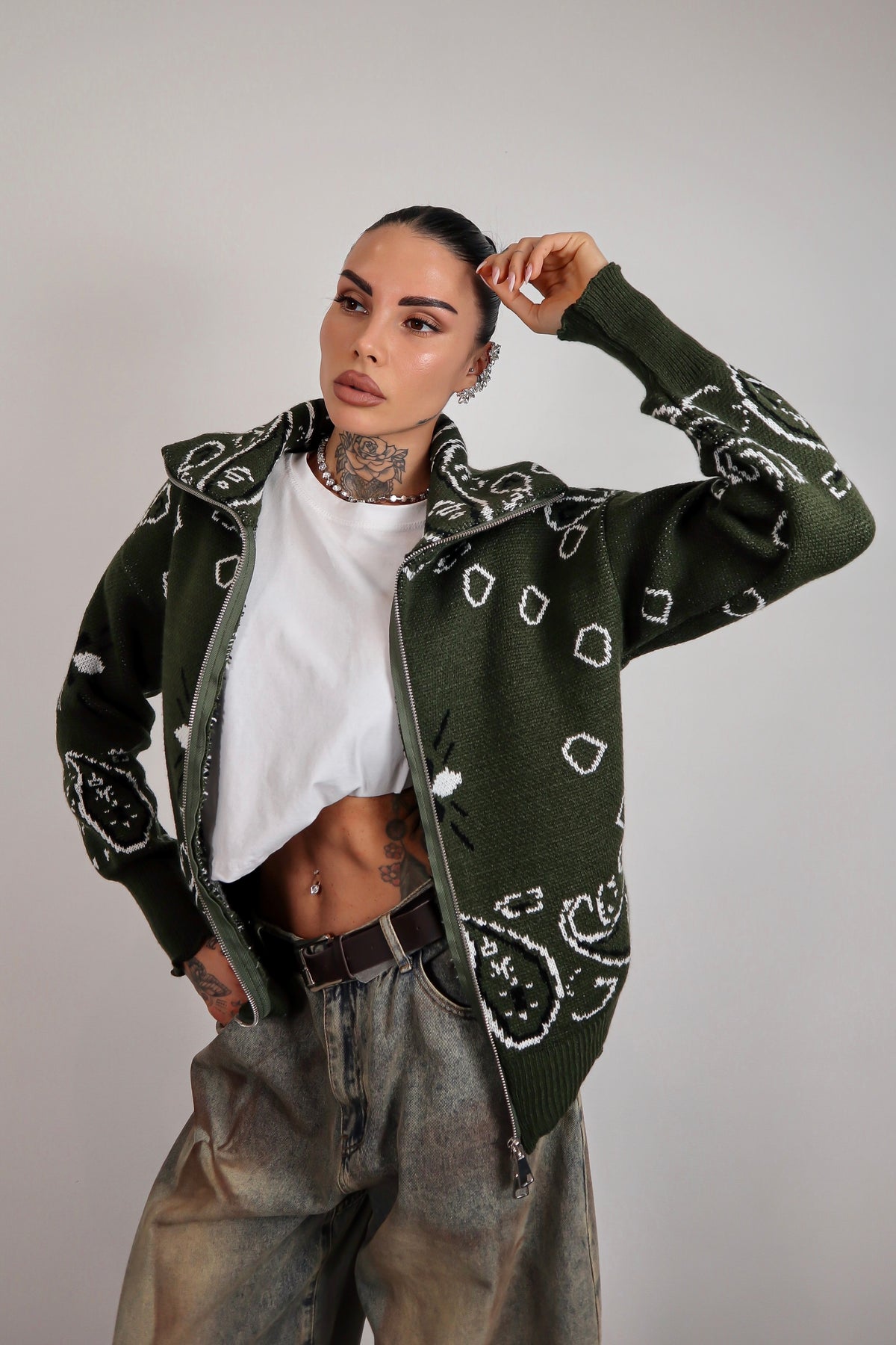 Cardigan Bandana - Verde militare